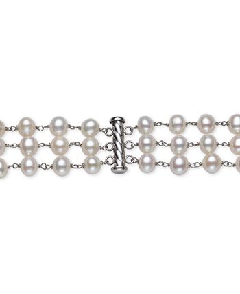 Belle de Mer - Cultured Freshwater Pearl (7mm) Triple Strand 18" Statement Necklace in Sterling Silver