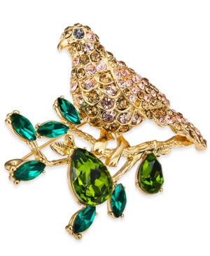 image of Charter Club Gold-Tone Crystal Bird Perched on Tree Boxed Pin, Created for Macy-s