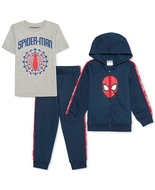 Marvel Toddler Boys 3 Pc Spider Man Hoodie T Shirt Joggers