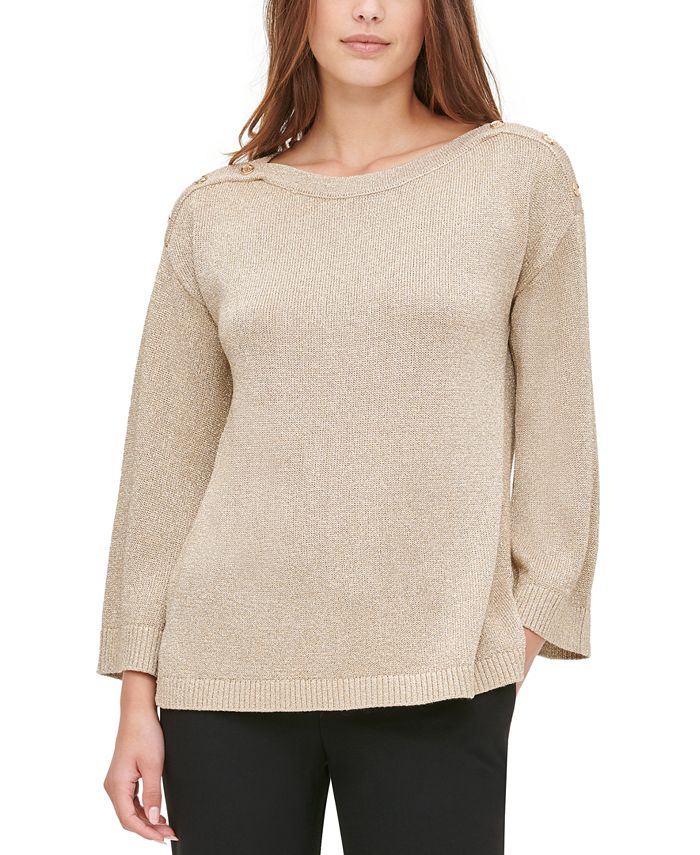 Calvin Klein Button-Shoulder Metallic Sweater & Reviews - Sweaters ...