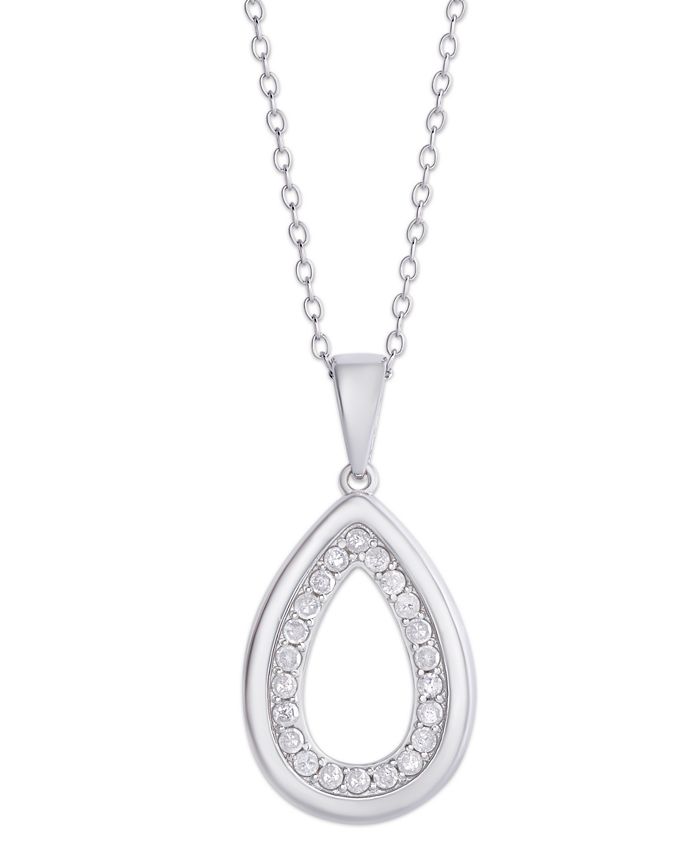 Macy's - Diamond (1/3 ct. t.w.) Teardrop Outline Pendant Necklace in Sterling Silver