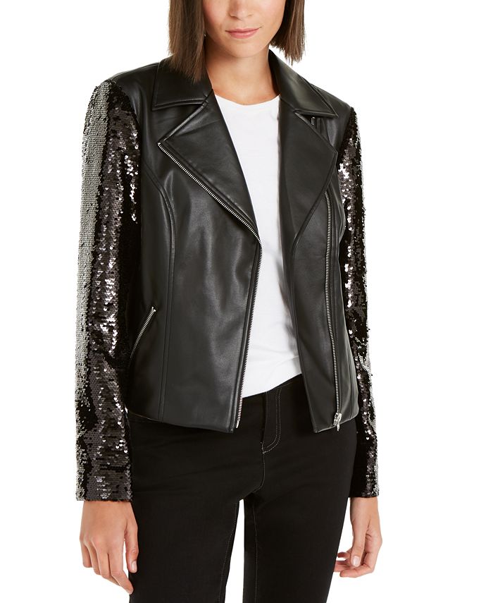 Inc International Concepts Inc Sequined Faux Leather Moto Jacket