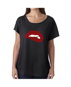 La Pop Art Women's Dolman Cut Word Art Shirt - Savage Lips
