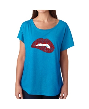 La Pop Art Women's Dolman Cut Word Art Shirt - Savage Lips