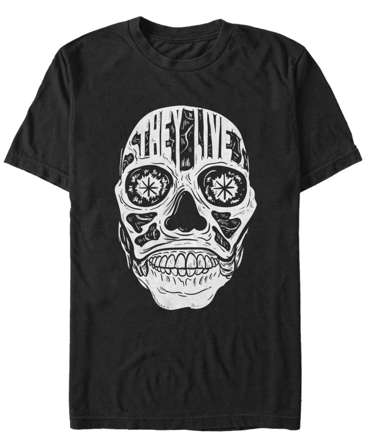 Men's They Live Skeleton Face Text Short Sleeve T-Shirt