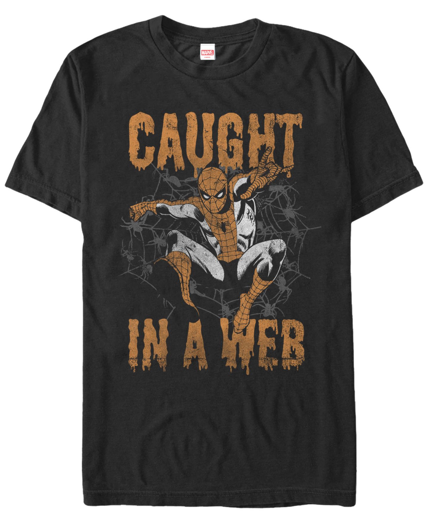 Мужская футболка Fifth Sun Marvel Spider-Man Caught In A Web Drip Text Short Sleeve, цвет: Чёрный — фото 1