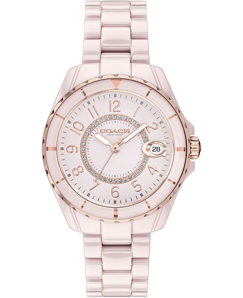 Coach Women S Preston Pink Ceramic Bracelet Watch 32mm Reviews Watches Jewelry Watches Macy S