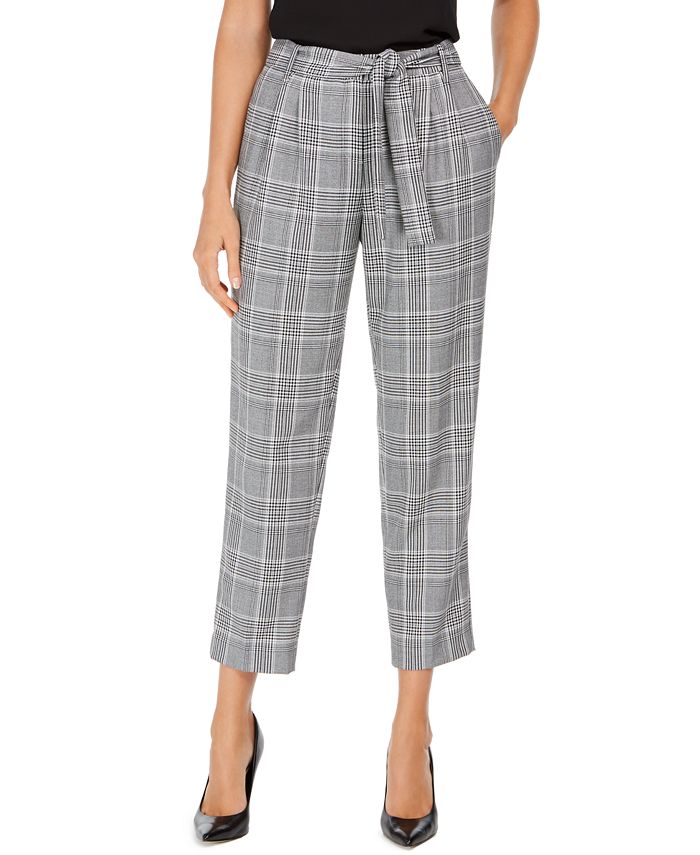 Plaid tie waist pants discount