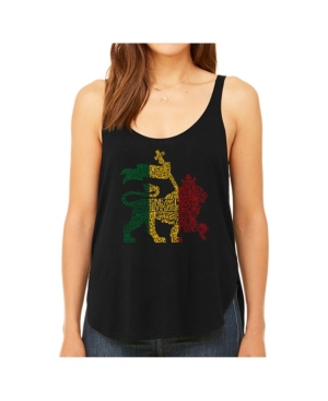 image of La Pop Art Women-s Premium Word Art Flowy Tank Top- Rasta Lion - One Love