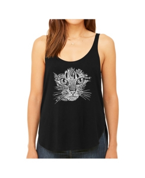 image of La Pop Art Women-s Premium Word Art Flowy Tank Top- Cat Face