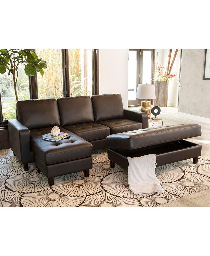 Abbyson Living Houston Tufted Leather Sectional & Ottoman Set Macy's