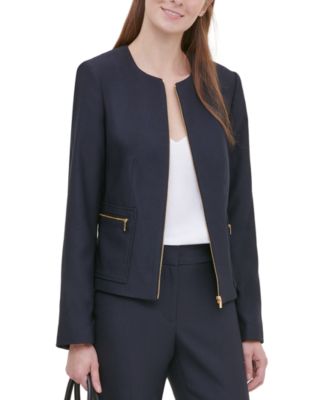 Calvin Klein - Petite Twill Zipper-Front Blazer