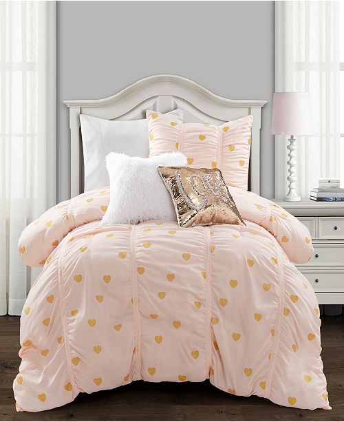 Lush Decor Metallic Heart Print 2 Piece Twin Xl Comforter Set