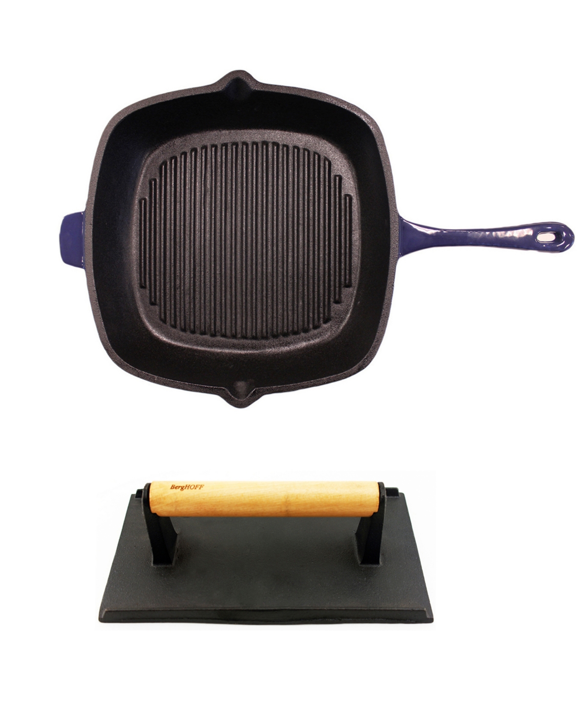Berghoff Neo Cast Iron 11" Grill Pan And Press In Purple