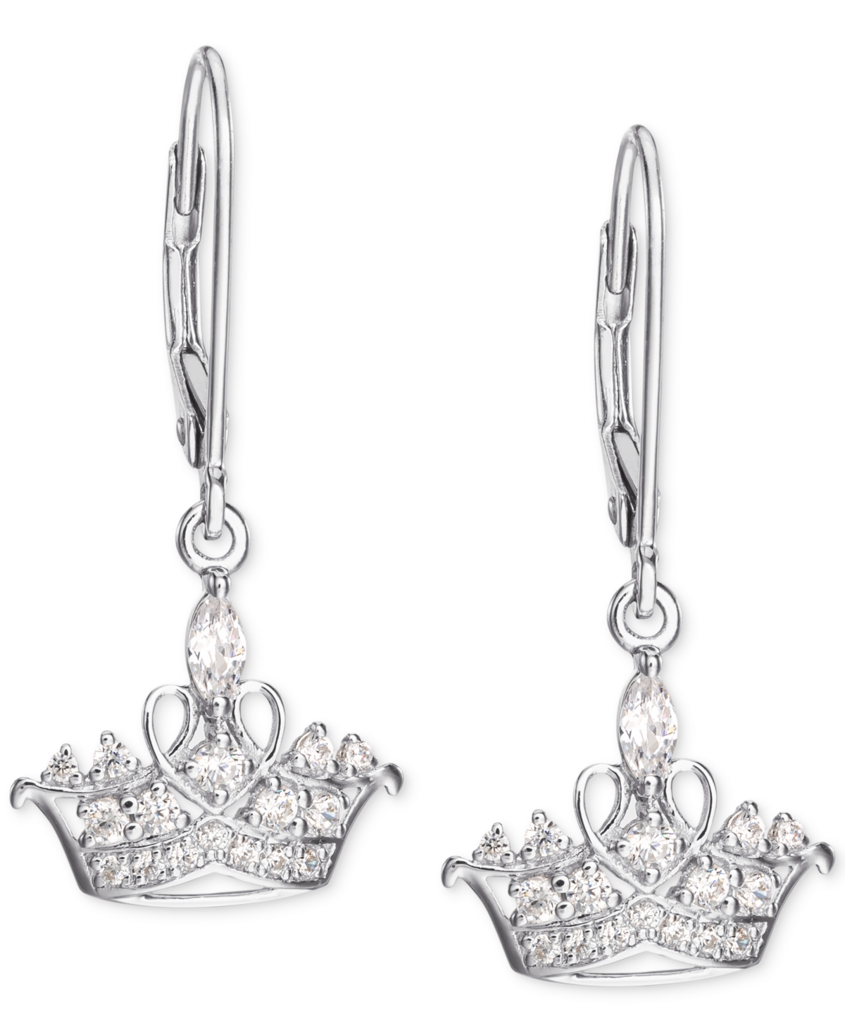 Cubic Zirconia Princess Tiara Drop Earrings in Sterling Silver - Silver