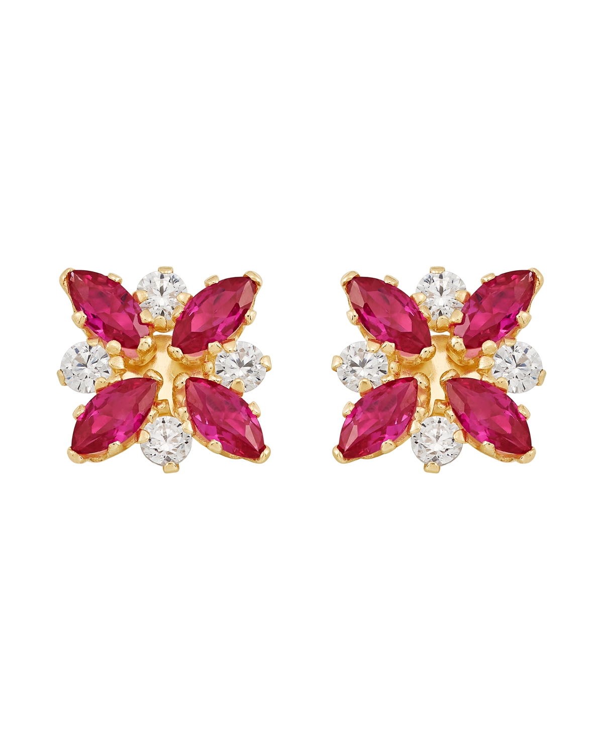 Emerald (3/4 ct. t.w.) & White Topaz (1/3 ct. t.w.) Flower Stud Earrings in 10k Gold