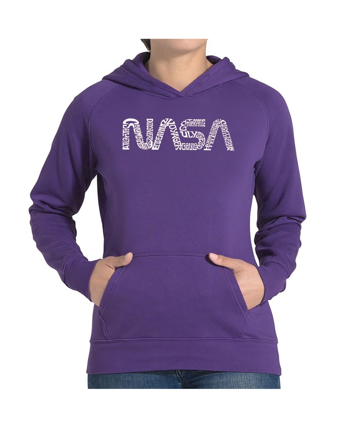 Women's Word Art Hooded Sweatshirt -Worm Nasa - Purple
