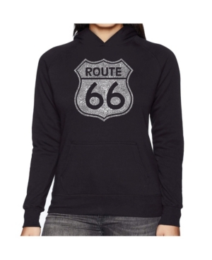 image of La Pop Art Women-s Word Art Hooded Sweatshirt -Cities Along The Legendary Route 66