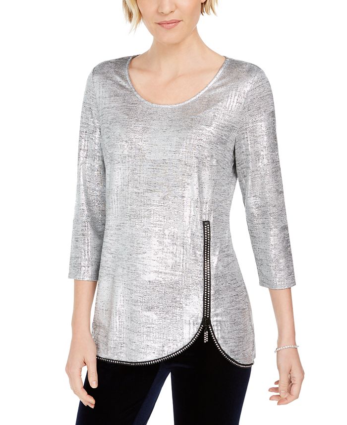 JM Collection Metallic Foiled Top, Created for Macy's - Macy's