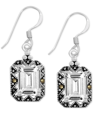 image of Genuine Swarovski Marcasite & Crystal Drop Earrings in Fine Silver-Plate