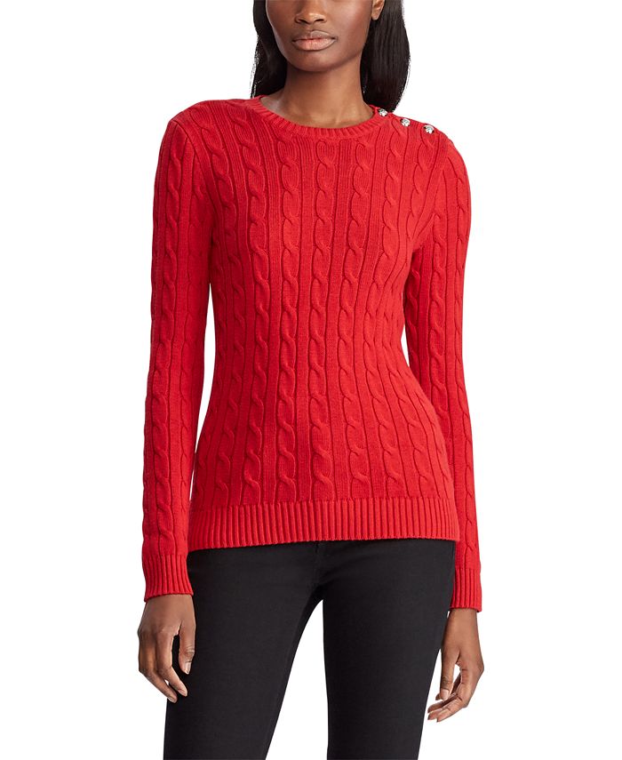 Lauren Ralph Lauren Button-Trim Cable Sweater & Reviews - Sweaters - Women  - Macy's