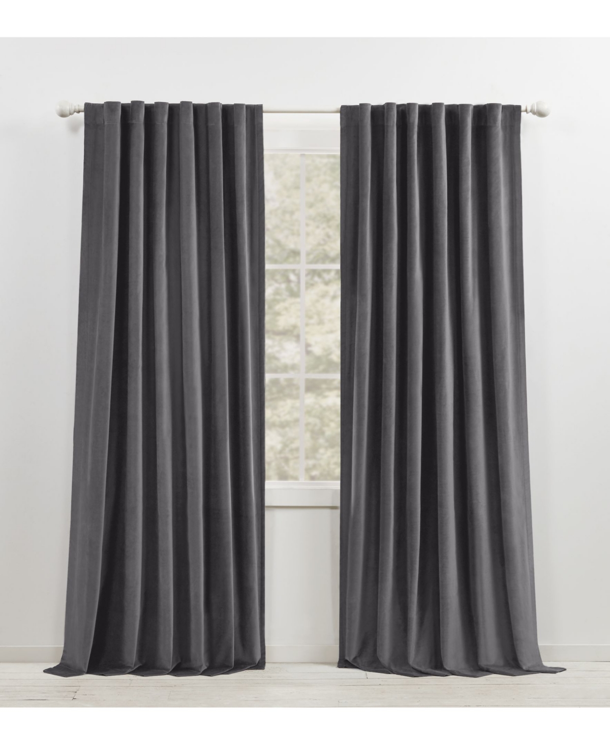 Lauren Ralph Lauren Velvety Room Darkening Back Tab Rod Pocket Curtain Panel, 52" X 84" In Charcoal