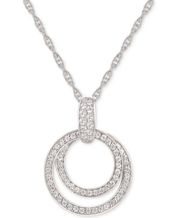 Macy's - Cubic Zirconia Double Circle 18" Pendant Necklace in Sterling Silver