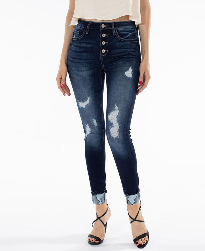Kancan Gemma High Rise Ankle Skinny with Distress Jeans - Macy's