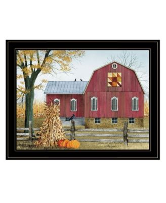 Autumn Leaf Quilt Block Barn by Billy Jacobs, Ready to hang Framed Print, Black Frame, 27" x 21"