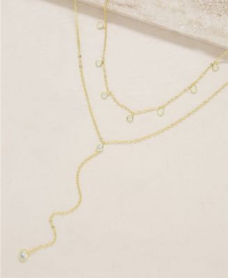 Simplistic Crystal Layered Lariat Necklace Set