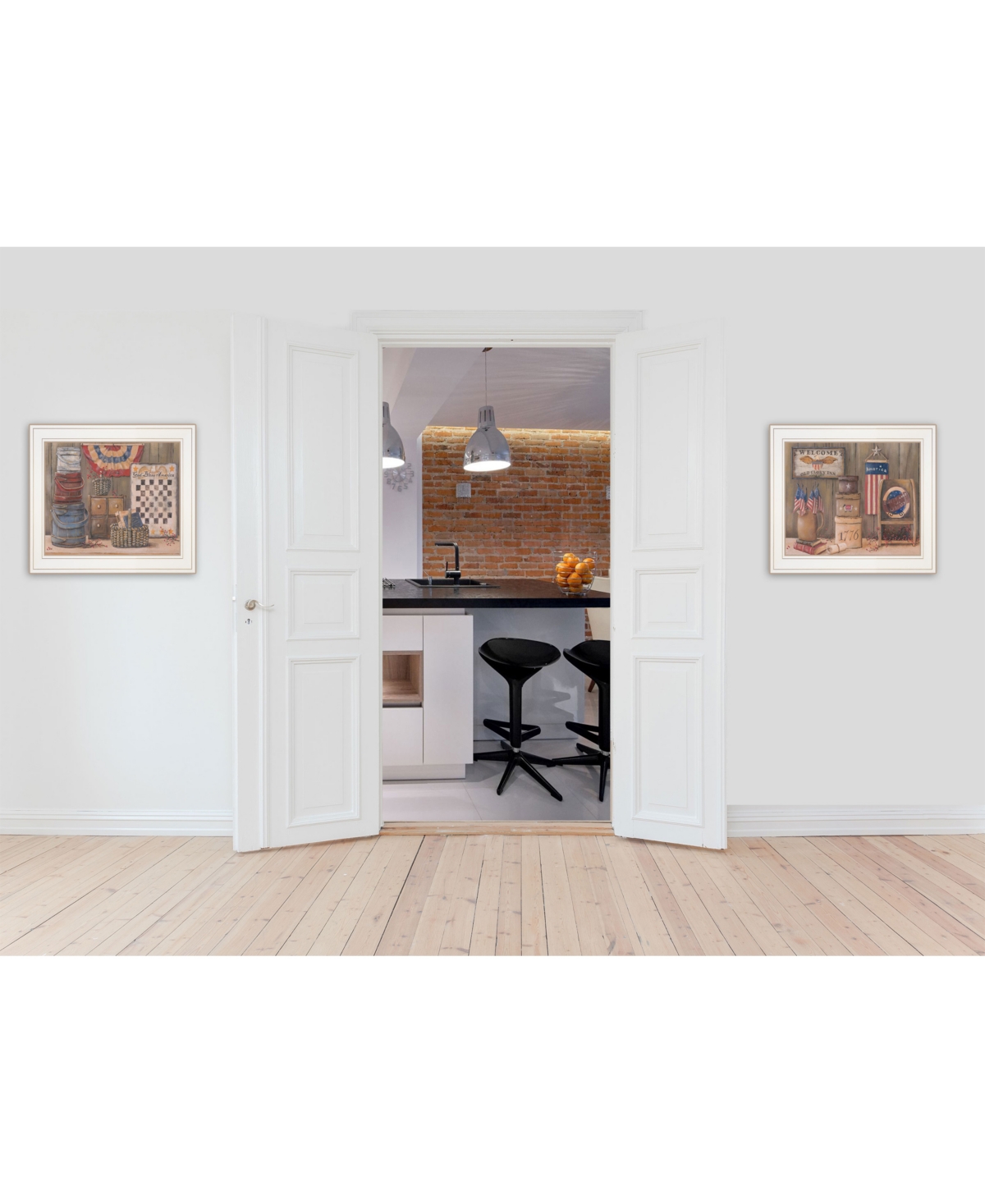 Trendy Decor 4U God Bless / Sweet Land 2-Piece Vignette by Pam Britton, White Frame,