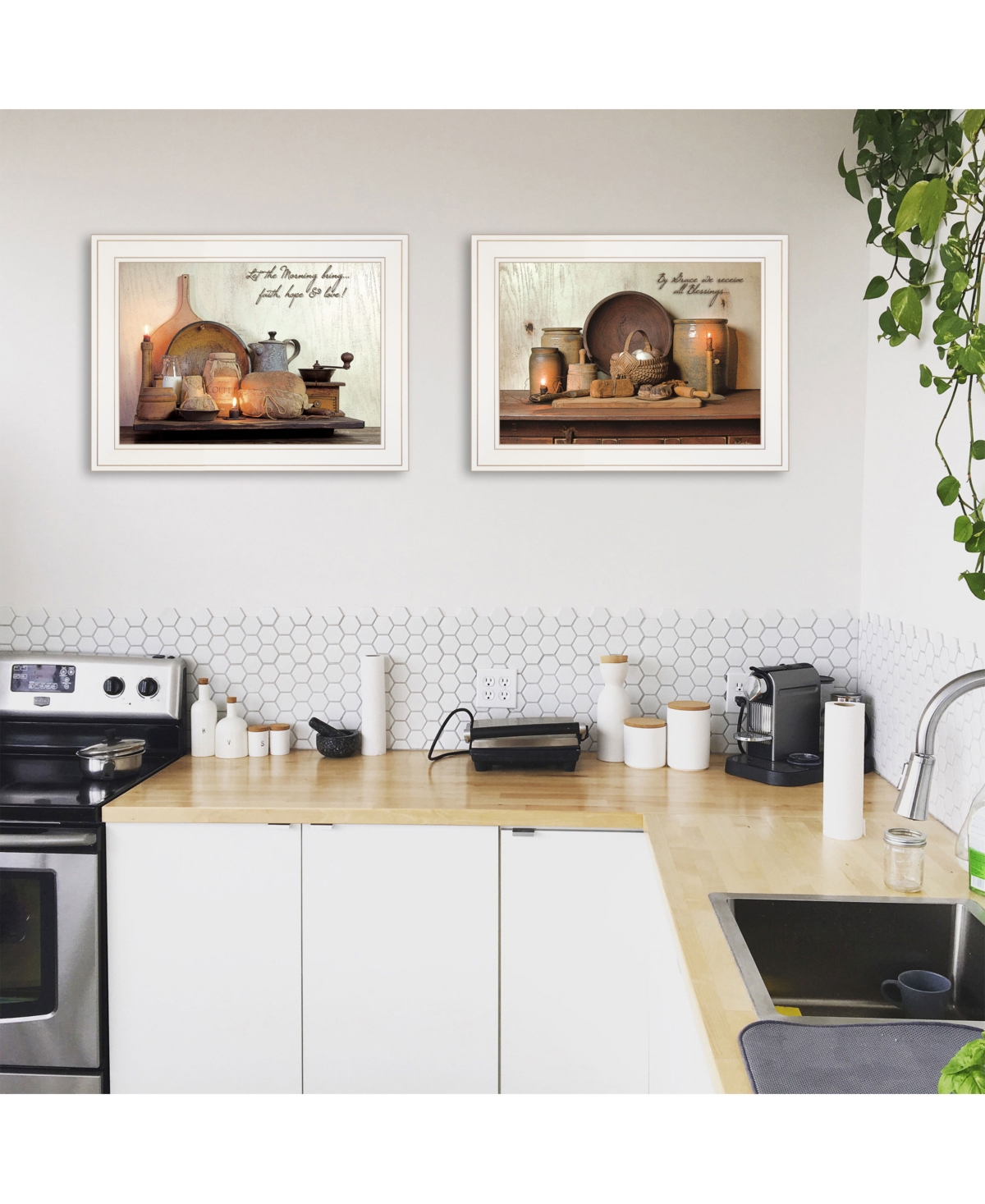 Trendy Decor 4U By Grace 2-Piece Vignette by Susie Boyer, White Frame,