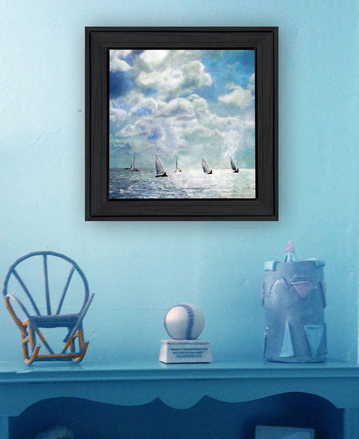 Trendy Decor 4U Sailing White Waters by Bluebird Barn Group, Ready to hang Framed Print, Black Frame,