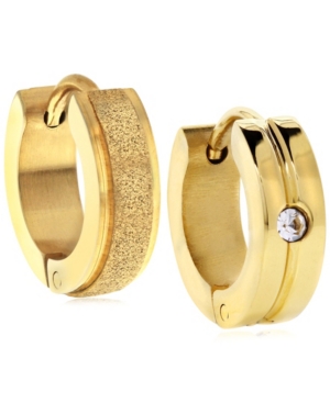 image of Sutton Gold-Tone Stainless Steel Matte Glitter And Stone Huggie Earrings