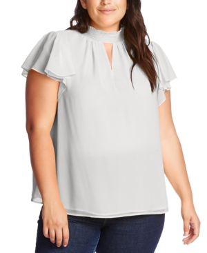 image of 1.state Plus Size Smocked Flutter-Sleeve Top