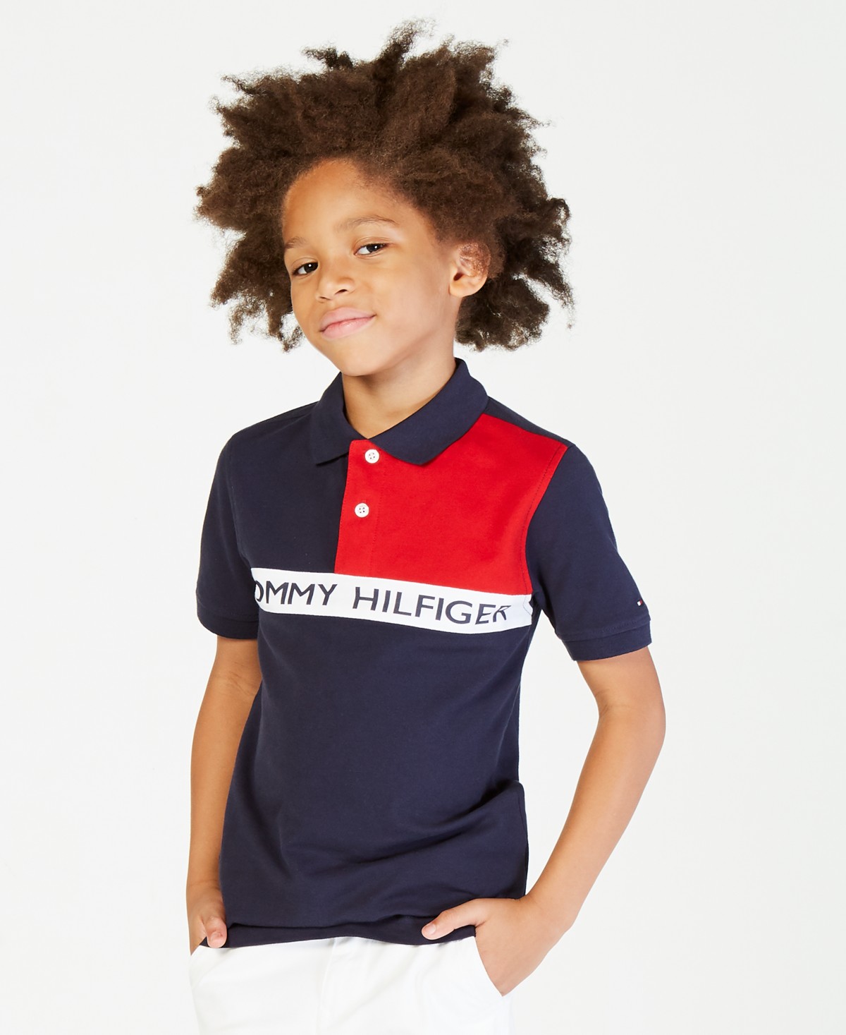 Детское поло Tommy Hilfiger с логотипом, цветные блоки — фото 1