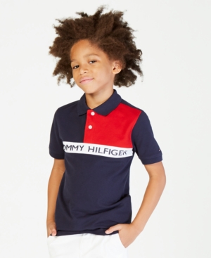Shop Tommy Hilfiger Big Boys Front Logo Colorblocked Polo In Swim Navy