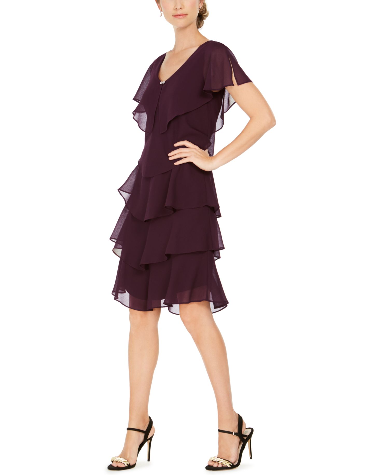 Tiered Rhinestone Capelet Dress