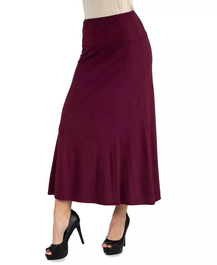 Women Elastic Waist Solid Color Maxi Skirt - thumbnail 8