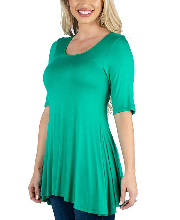 24seven Comfort Apparel Elbow Sleeve Swing Tunic Top For Women ...