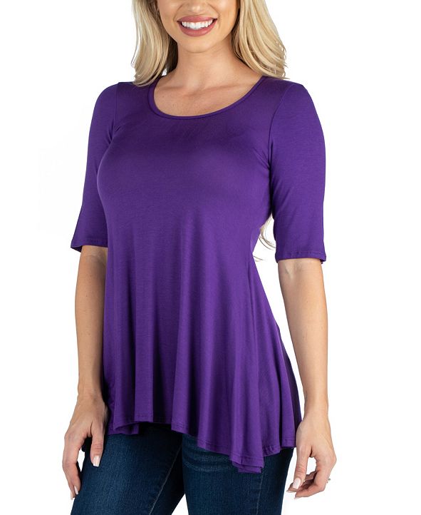 24seven Comfort Apparel Elbow Sleeve Swing Tunic Top For Women