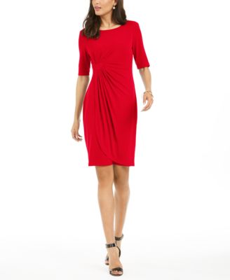 red faux wrap dress
