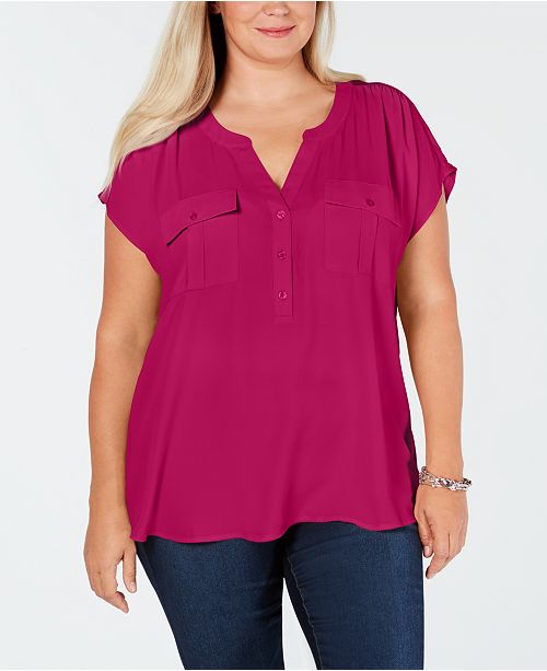 Inc Plus Size Mixed Media Utility Shirt Created For Macy S