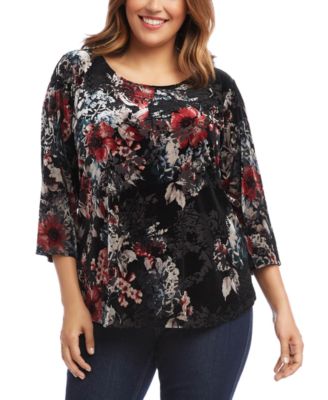 Karen Kane - Plus Size Velvet Burnout 3/4-Sleeve Top
