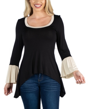 image of 24Seven Comfort Apparel Women Swing High Low Bell Sleeve Tunic Top
