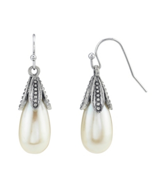 image of Downton Abbey Imitation Pearl Teardrop Wire Earrings