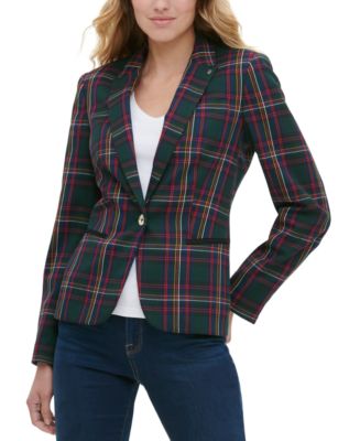 Plaid Single-Button Blazer