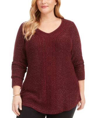 Belldini - Plus Size Glitter Cable-Knit Sweater