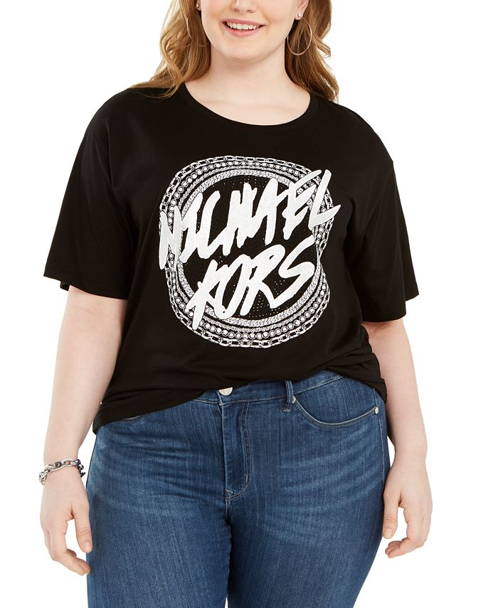 Michael Kors Plus Size Cotton Chain Logo Print T-Shirt - Macy's