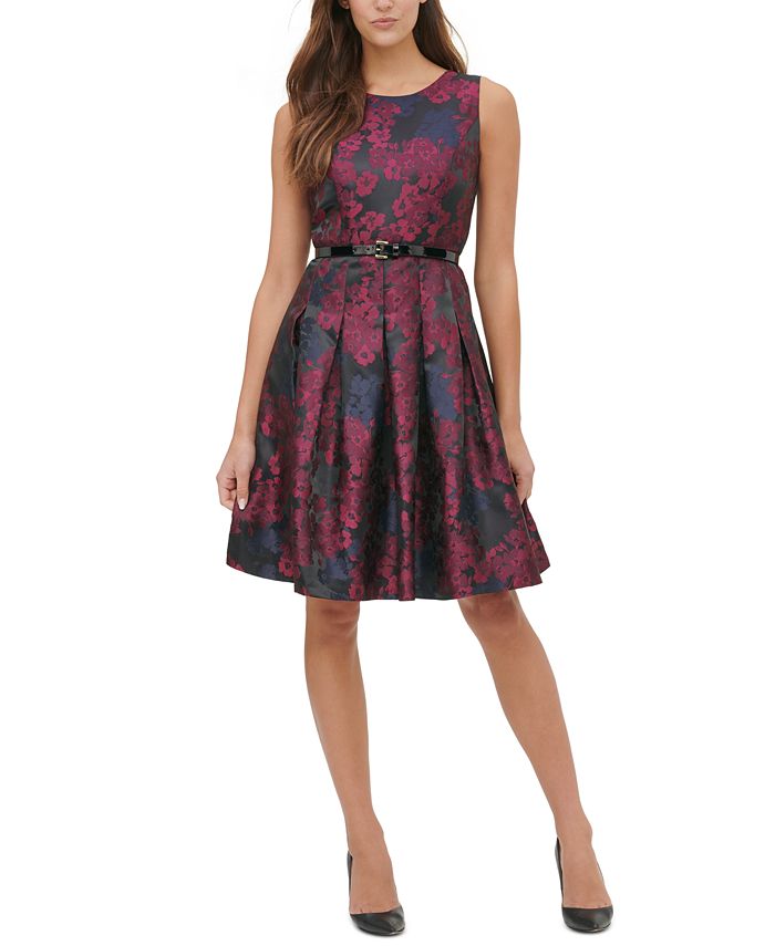 Tommy Hilfiger Petite Belted Jacquard Fit & Flare Dress - Macy's